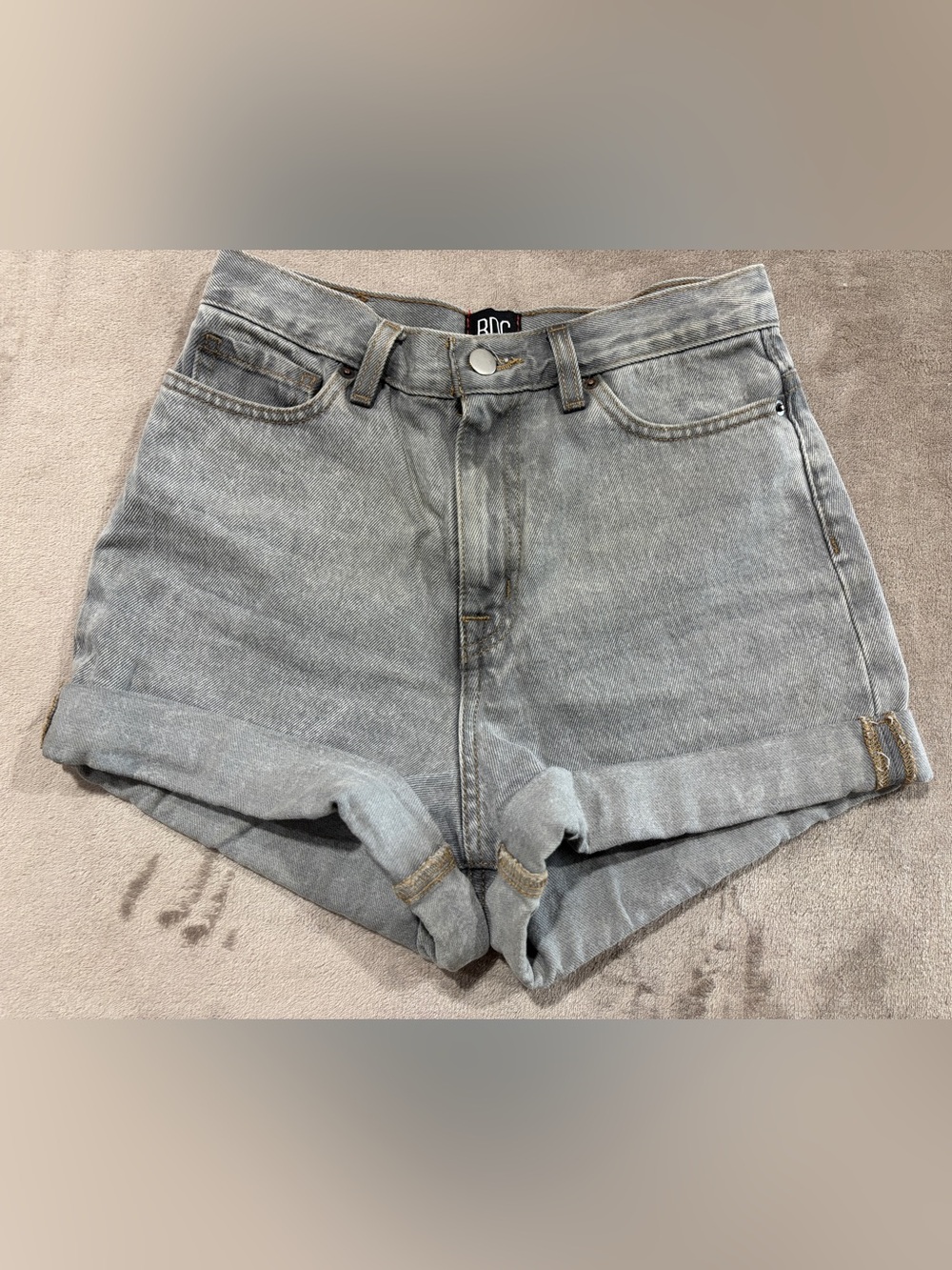 BDG Urban Fitters Light Gray High-Rise Rolled Hem Denim Shorts